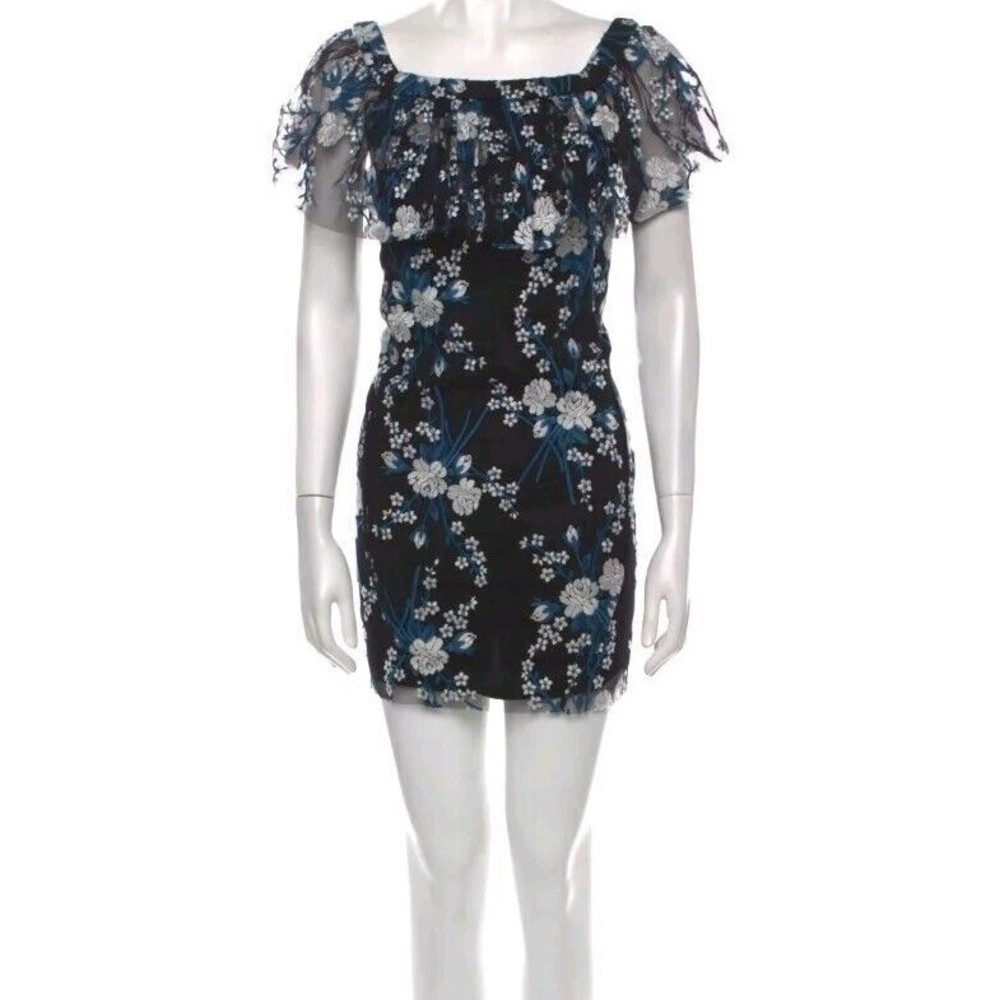 $395 Zac Posen Women's Floral Short Off Shoulder Lace Mini Dress Size 16